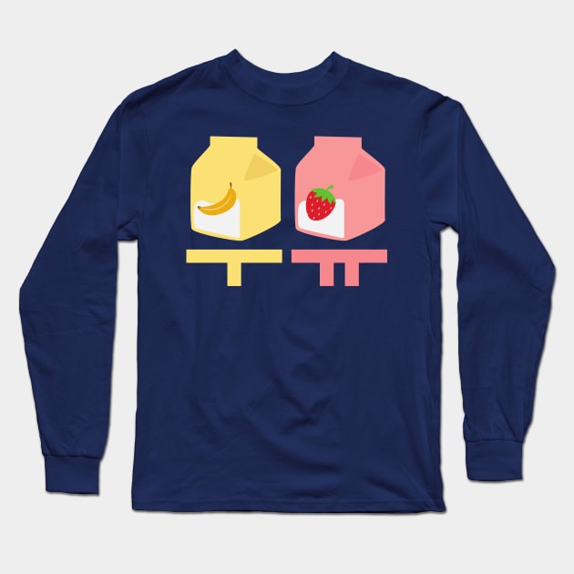 Korean Banana Milk and Strawberry Milk with Hangul Long Sleeve T-Shirt by e s p y